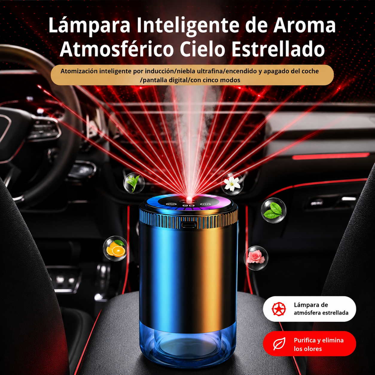 DIFUSOR DE FRAGANCIA INTELIGENTE PARA AUTO, PERFUME DE LUJO, CON SENSOR DE MOVIMIENTO Y PROYECCION DE LUZ 3D