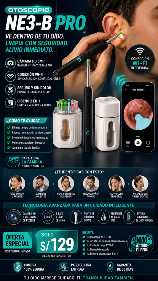Otoscopio NK3 PRO: con camara Inalambrica y Herramientas para eliminar cerumen