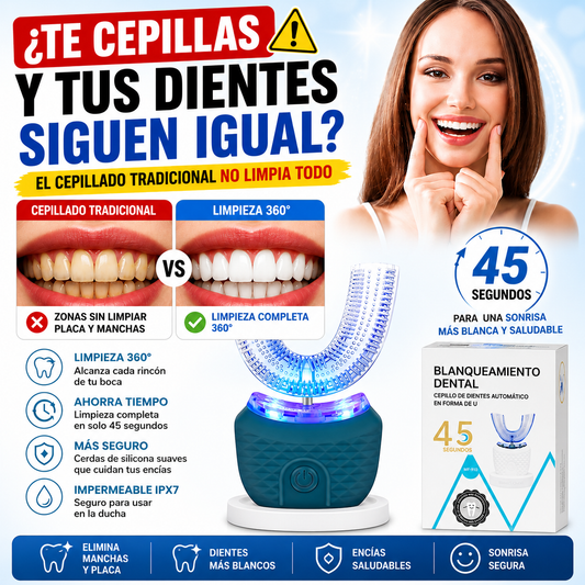 Cepillo de Dientes Electrico Ultrasonico Portatil en Forma de U, Limpieza Automatica de 360 Grados, Blanqueamiento Dental