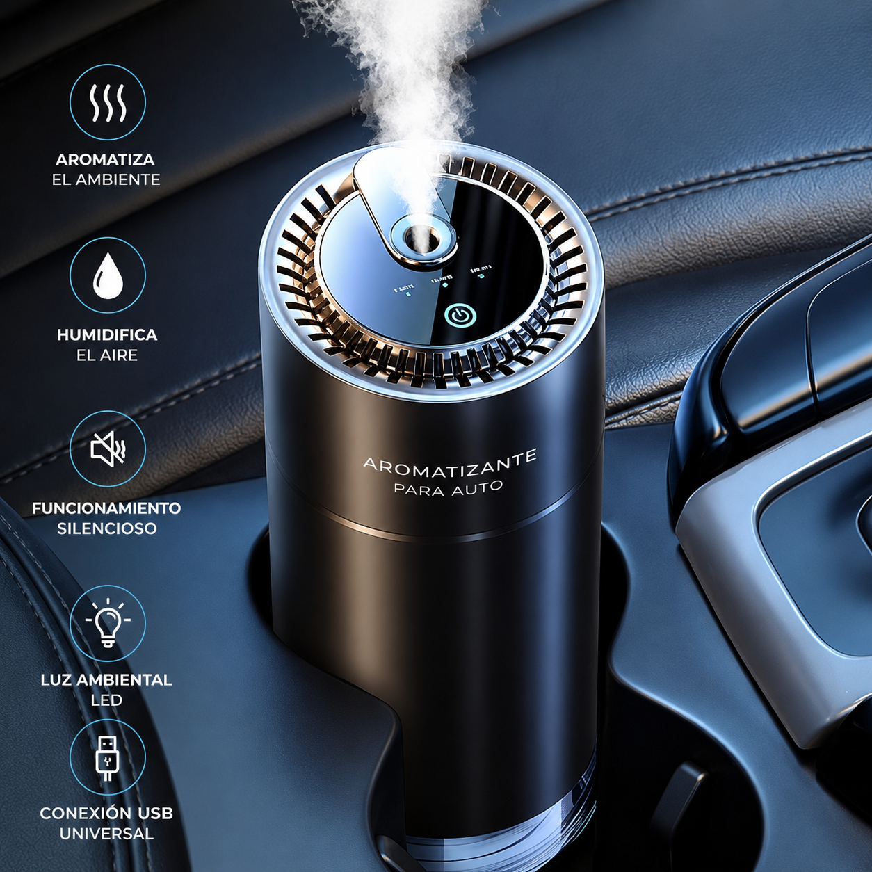DIFUSOR DE FRAGANCIA INTELIGENTE PARA AUTO, PERFUME DE LUJO, CON SENSOR DE MOVIMIENTO Y PROYECCION DE LUZ 3D