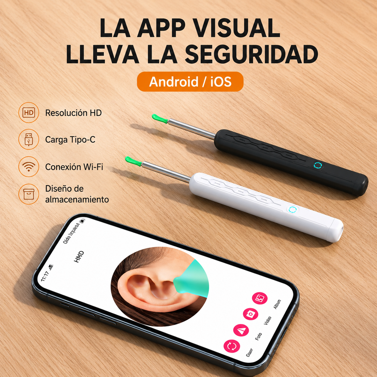 Otoscopio NE3 PRO Limpiador de Oidos Recargable, Otoscopio Inalambrico con Wifi, Camara Visual HD para Limpieza de Cerumen y Oido Obstruido