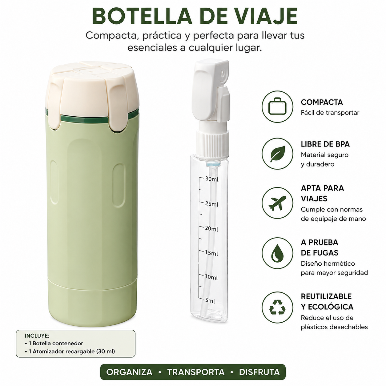 Kit de Artículos de Aseo 4 en 1 con Estuche, Dispensador de Líquido Recargable a Prueba de derrames y fugas