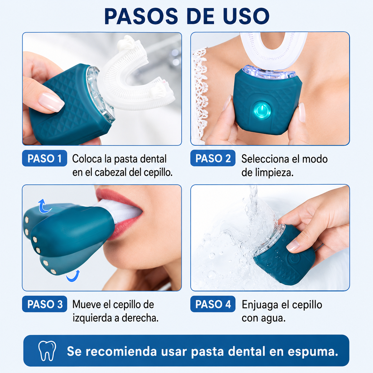 Cepillo de Dientes Electrico Ultrasonico Portatil en Forma de U, Limpieza Automatica de 360 Grados, Blanqueamiento Dental