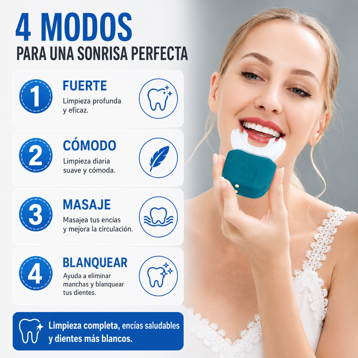 Cepillo de Dientes Electrico Ultrasonico Portatil en Forma de U, Limpieza Automatica de 360 Grados, Blanqueamiento Dental
