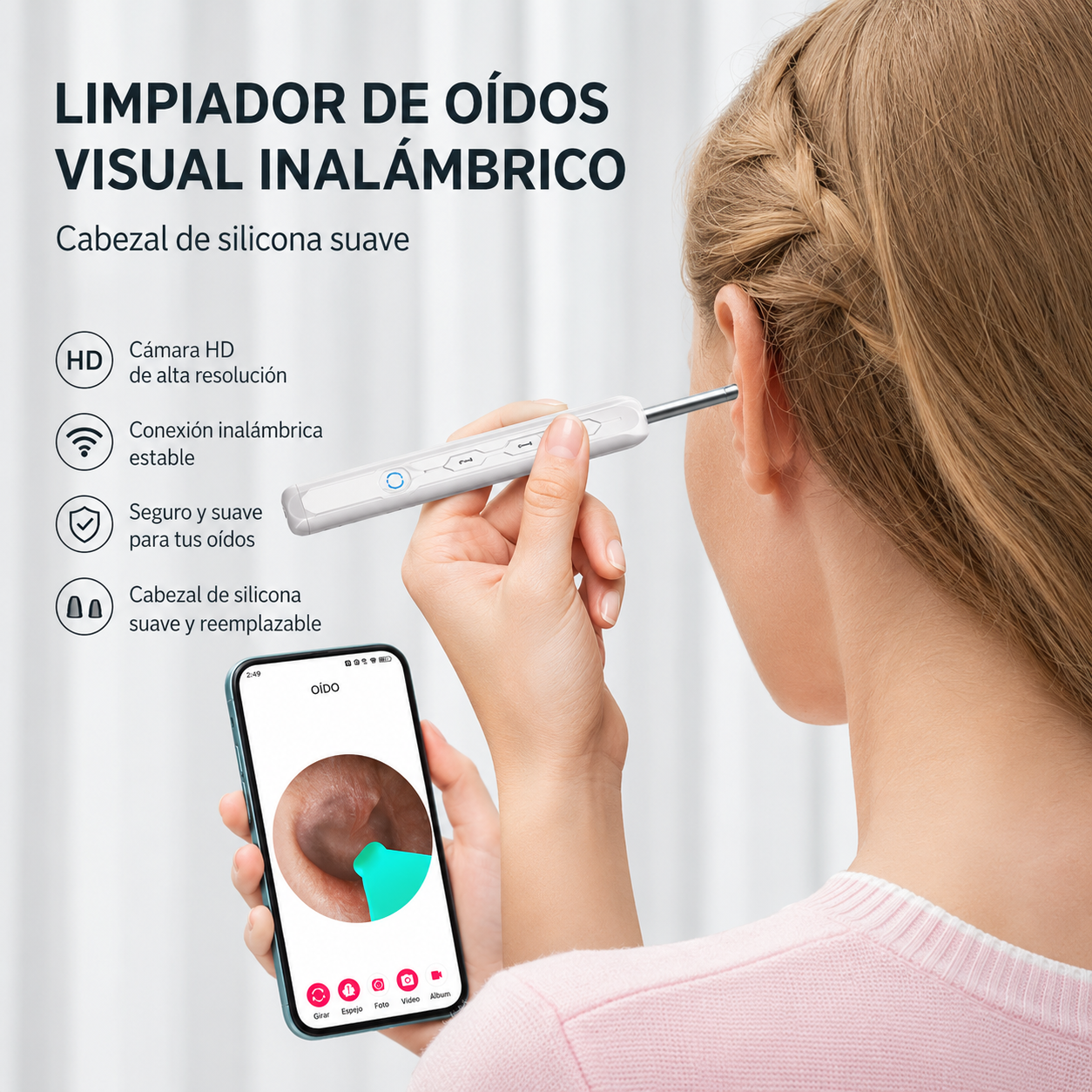 Otoscopio NE3 PRO Limpiador de Oidos Recargable, Otoscopio Inalambrico con Wifi, Camara Visual HD para Limpieza de Cerumen y Oido Obstruido