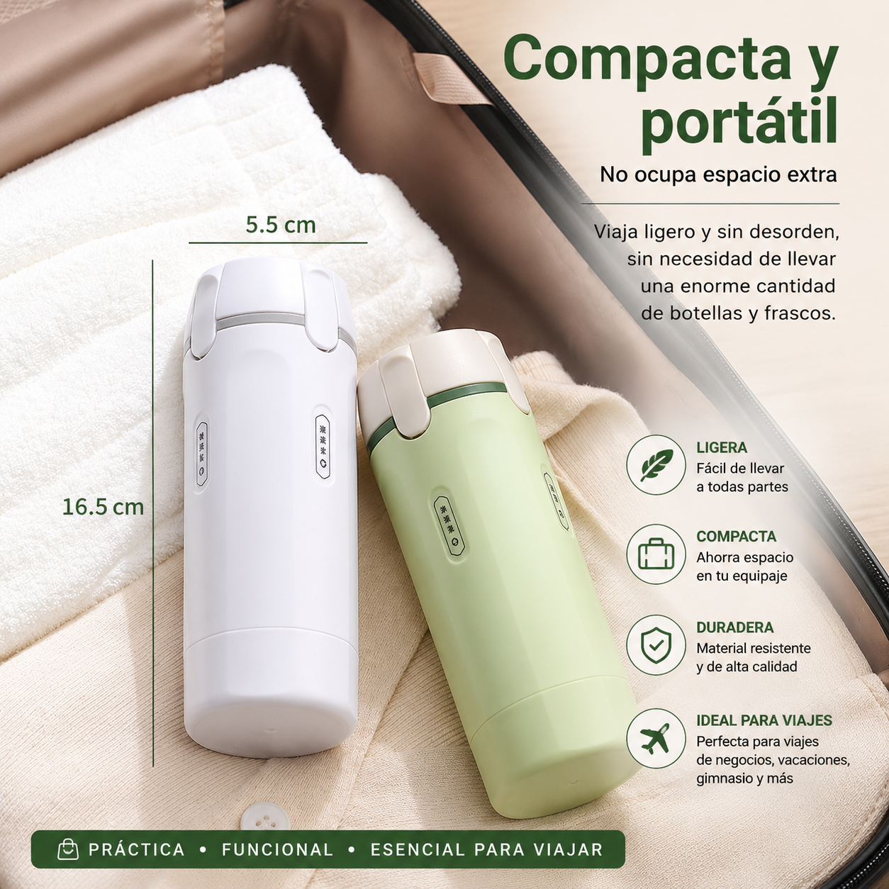Kit de Artículos de Aseo 4 en 1 con Estuche, Dispensador de Líquido Recargable a Prueba de derrames y fugas