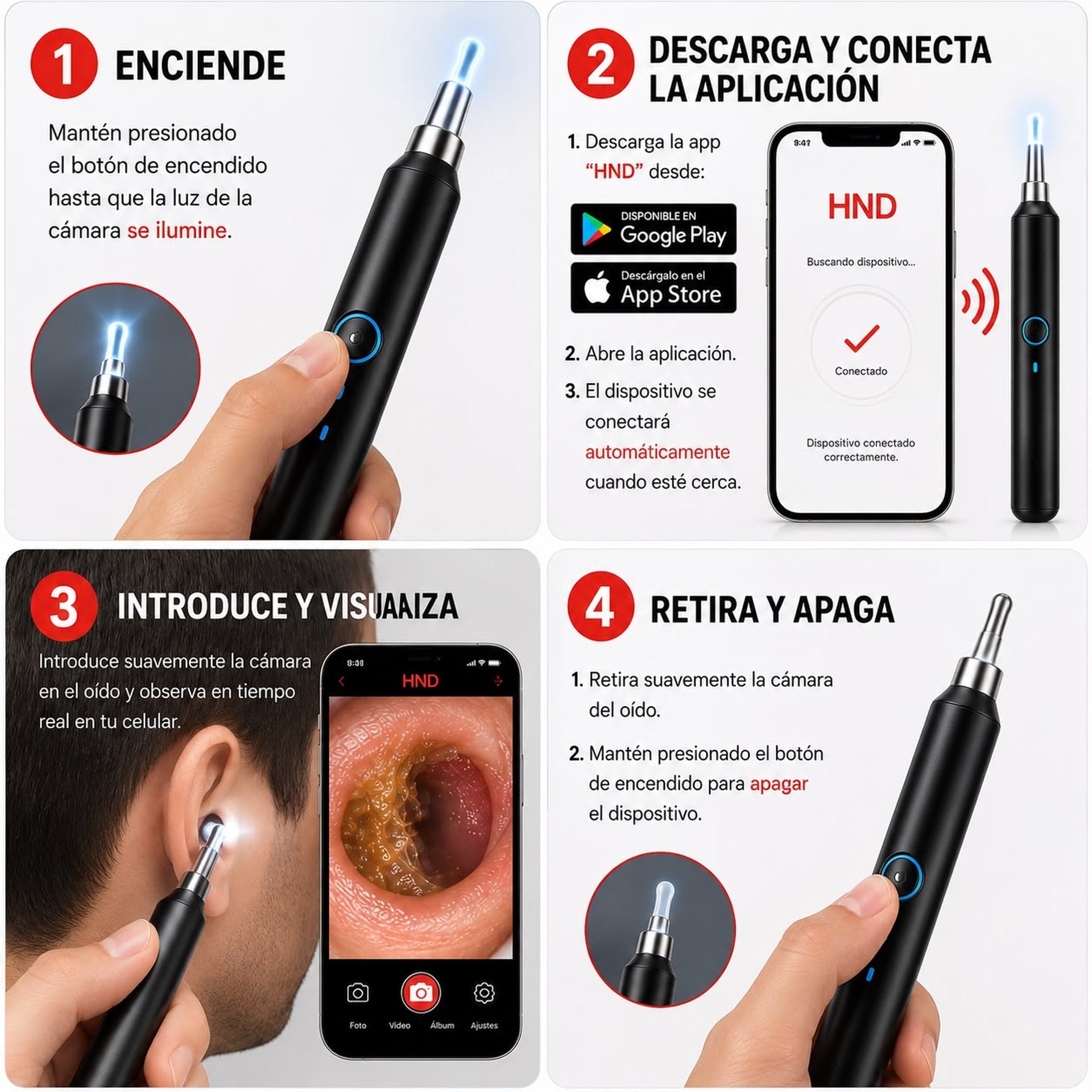 Otoscopio NE3 PRO Limpiador de Oidos Recargable, Otoscopio Inalambrico con Wifi, Camara Visual HD para Limpieza de Cerumen y Oido Obstruido