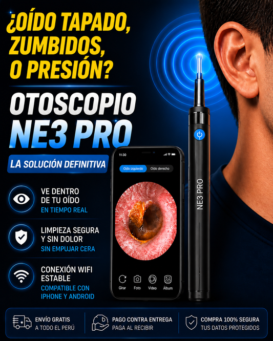 Otoscopio NE3 PRO Limpiador de Oidos Recargable, Otoscopio Inalambrico con Wifi, Camara Visual HD para Limpieza de Cerumen y Oido Obstruido